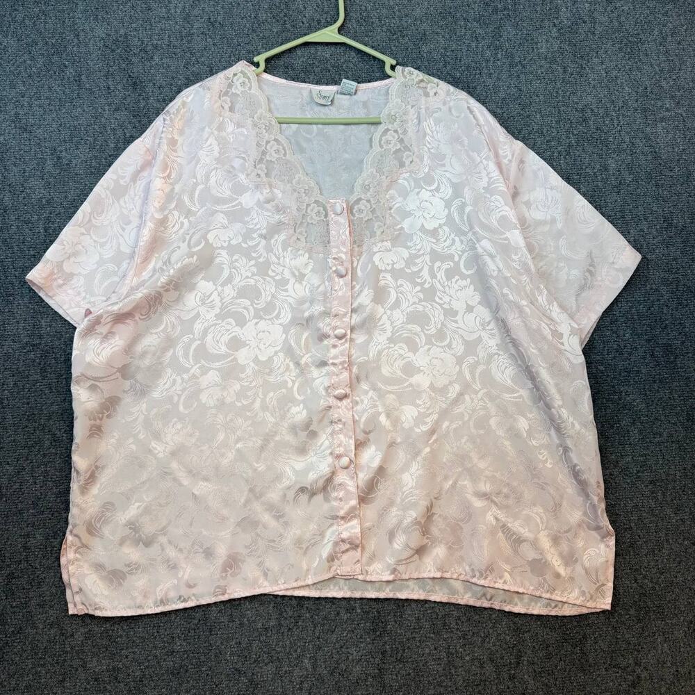 Sopre Lingerie Pink Jacquard Sleep Top Button Front Lace 1X